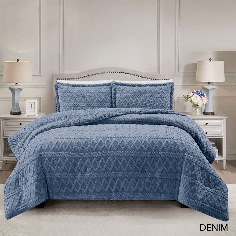 Brookyln Queen/King Jacquard with Sherpa Comforter Set