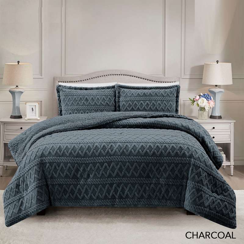 Brookyln Queen/King Jacquard with Sherpa Comforter Set