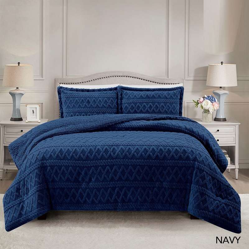 Brookyln Queen/King Jacquard with Sherpa Comforter Set