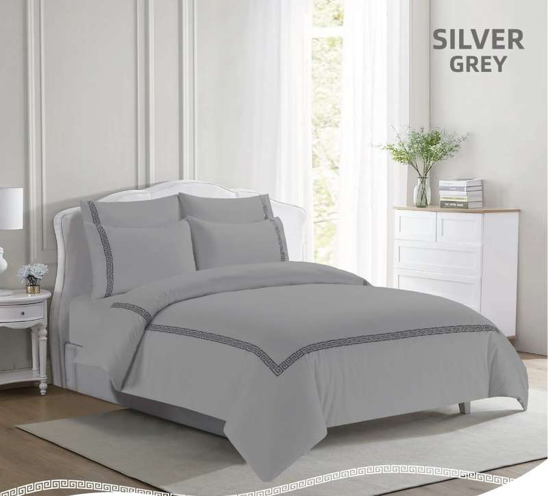 Greek key Duvet Cover Set -Silver/Grey