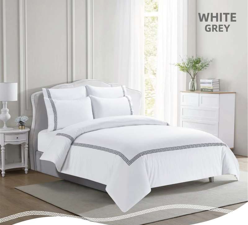 Greek key Duvet Cover Set -White/Grey