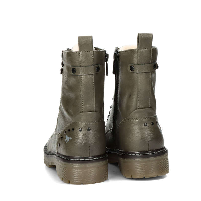 Mustang women's stylish zipped ankle boots - olive