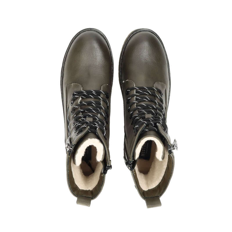 Mustang women's stylish zipped ankle boots - olive