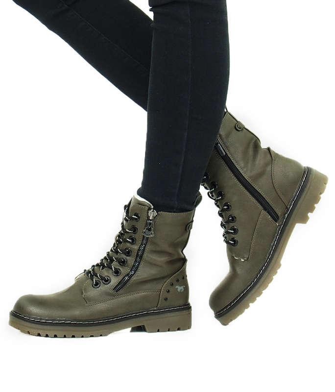Mustang women's stylish zipped ankle boots - olive