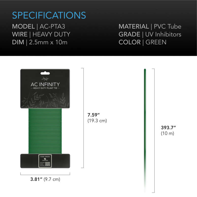 AC INFINITY, HEAVY-DUTY TWIST TIES, THIN RUBBERIZED TEXTURE, 10M