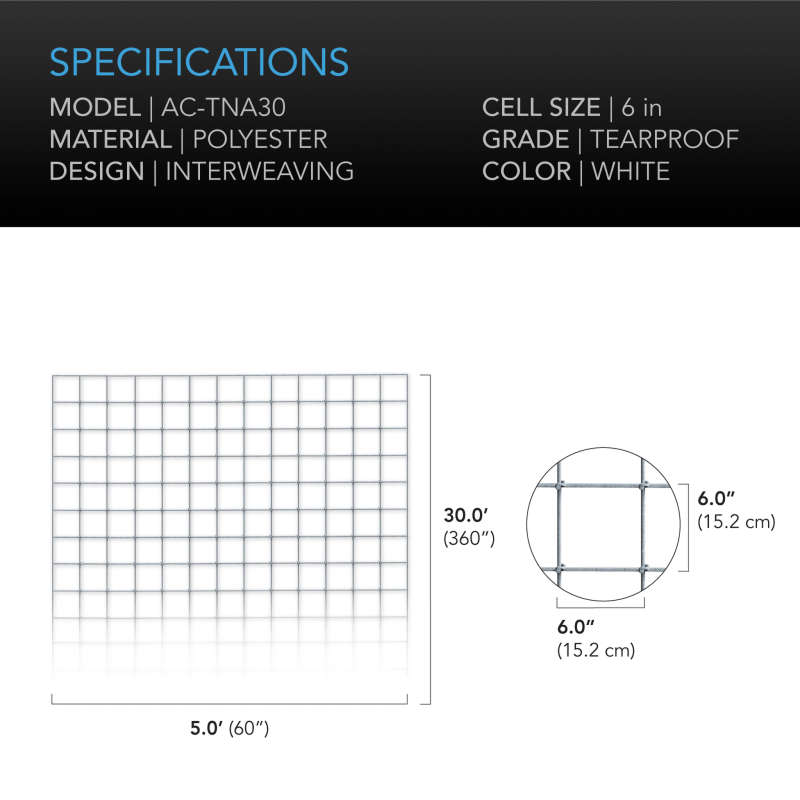 AC INFINITY, POLYESTER PLANT TRELLIS NETTING, 5X30'