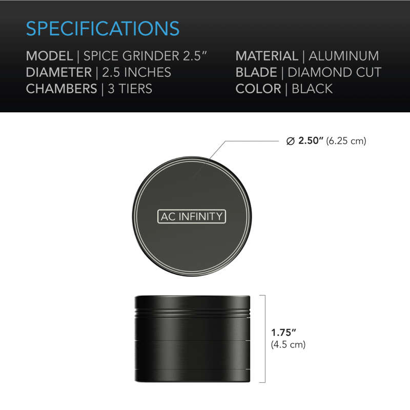 AC INFINITY 3-CHAMBER GRINDER, BLACK, 2.5-INCH