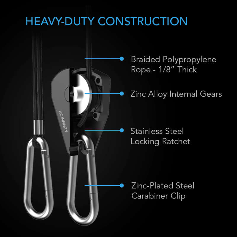 AC INFINITY - HEAVY-DUTY ADJUSTABLE ROPE CLIP HANGER, ONE PAIR