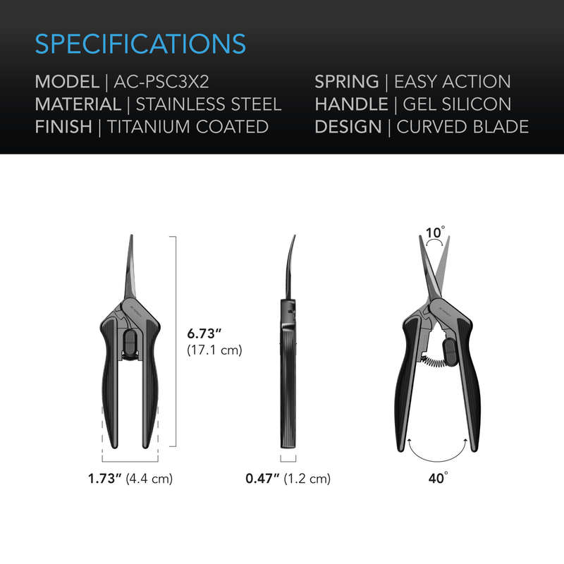 AC INFINITY STAINLESS STEEL CURVED PRUNING SHEAR, ERGONOMIC LIGHTWEIGHT, 6.6 BLADES, 2-PACK