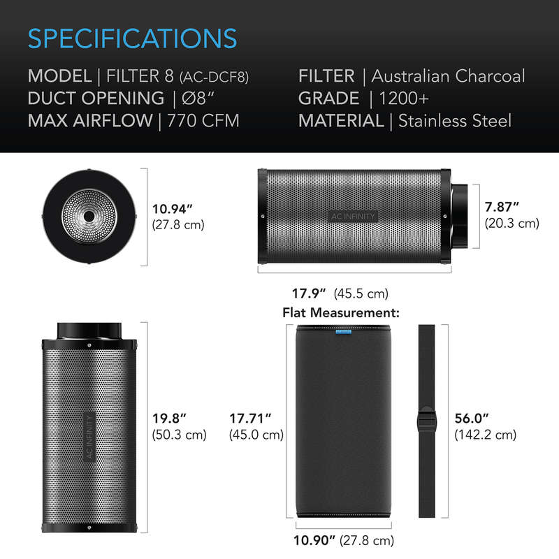 AC INFINITY 8" DUCT CARBON FILTER, AUSTRALIAN CHARCOAL
