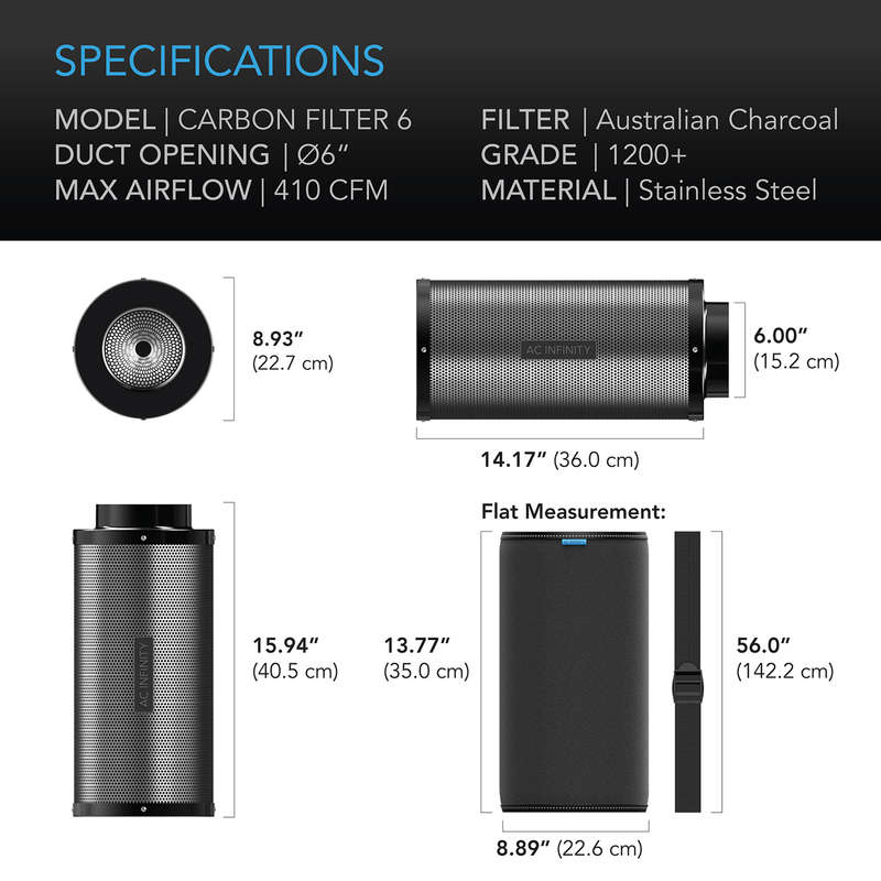 AC INFINITY 6" DUCT CARBON FILTER, AUSTRALIAN CHARCOAL