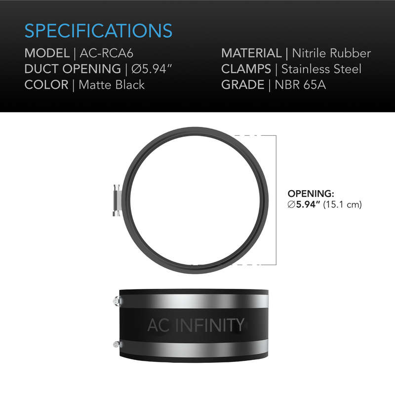 AC INFINITY NOISE REDUCTION CLAMP, DUCT COUPLER WITH STAINLESS STEEL CLAMPS, 6-INCH