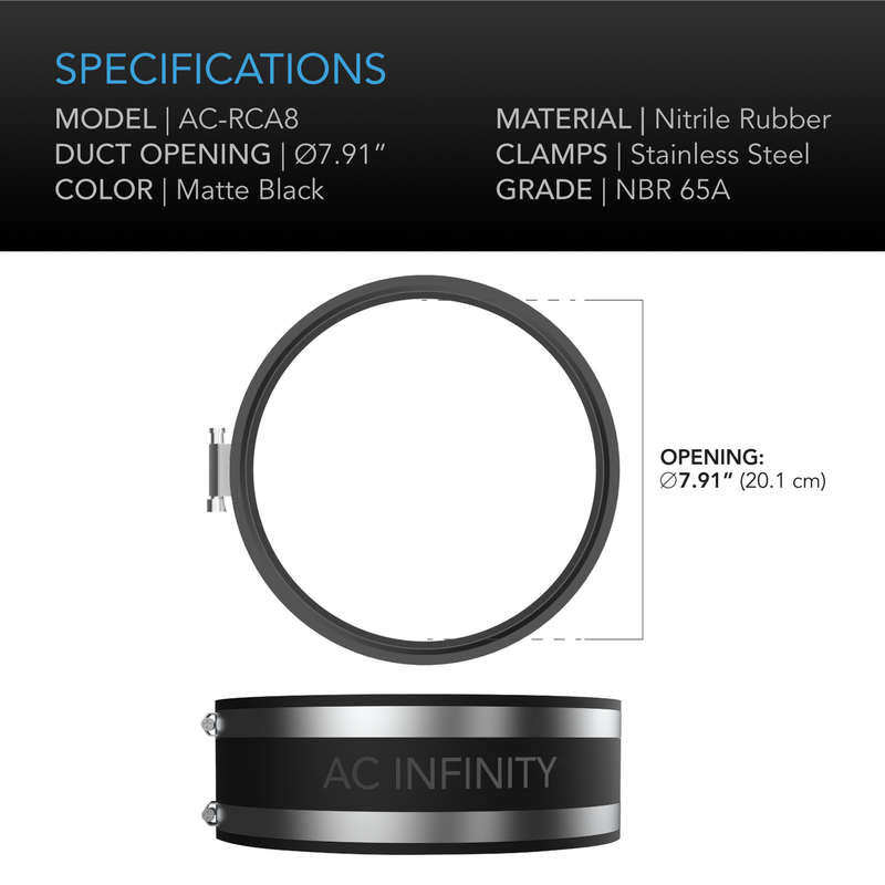 AC INFINITY NOISE REDUCTION CLAMP, DUCT COUPLER WITH STAINLESS STEEL CLAMPS, 8-INCH