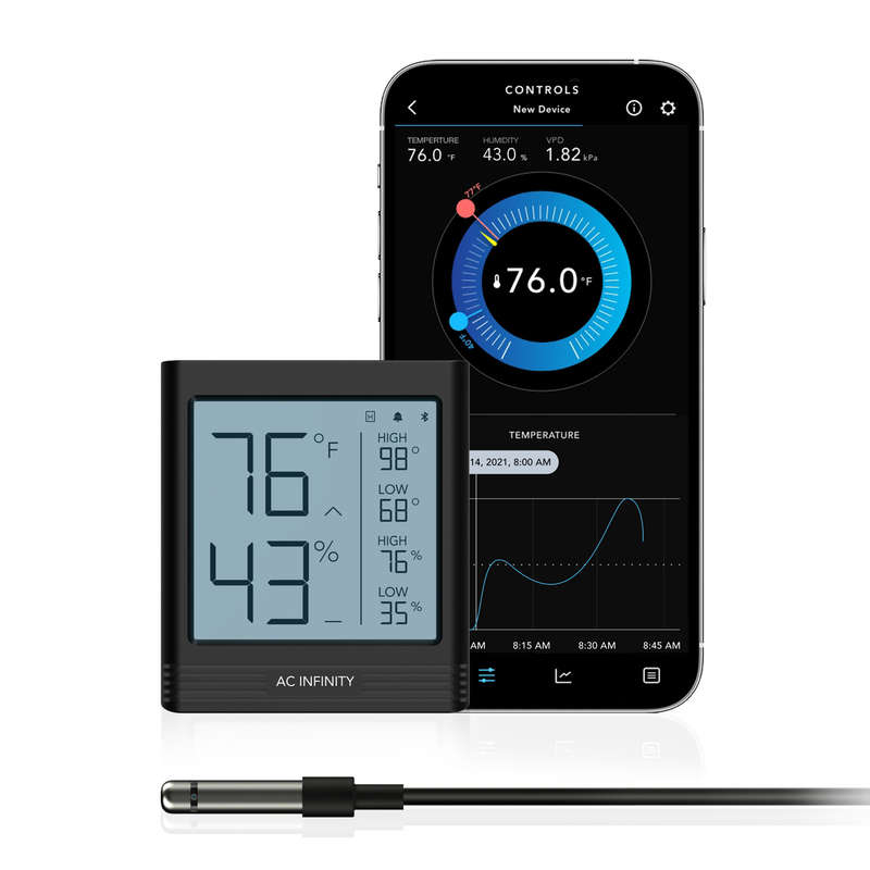 AC INFINITY CLOUDCOM B1, SMART THERMO-HYGROMETER WITH DATA APP, 12 FT. SENSOR PROBE