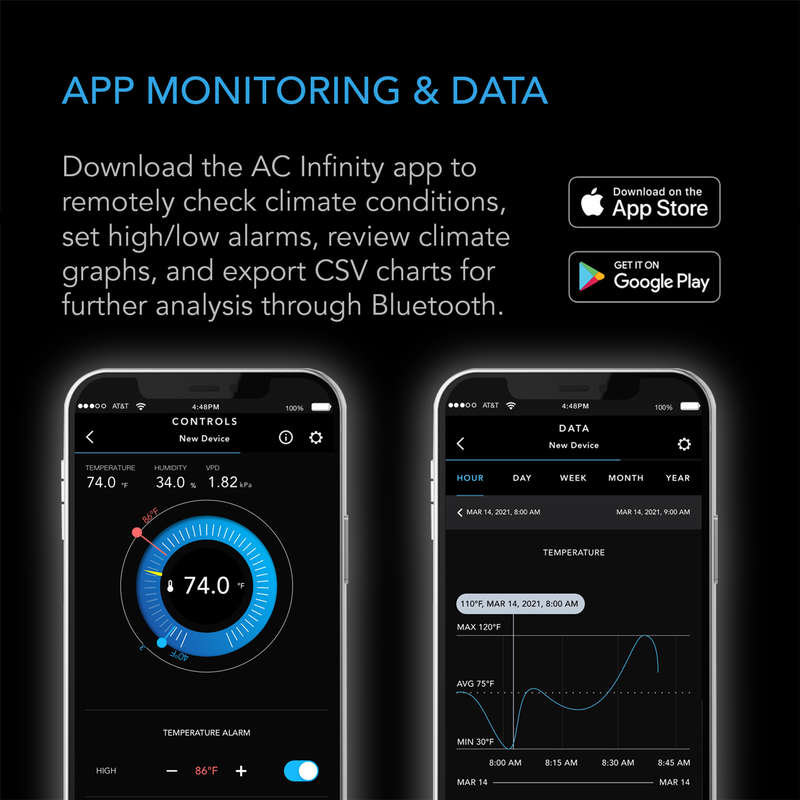 AC INFINITY CLOUDCOM B1, SMART THERMO-HYGROMETER WITH DATA APP, 12 FT. SENSOR PROBE