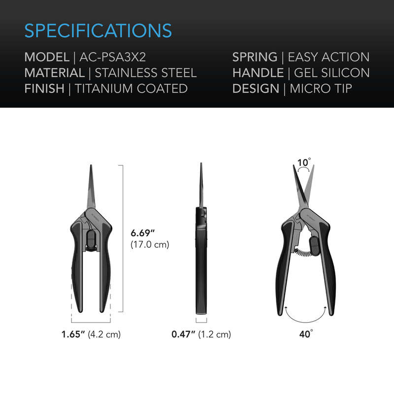AC INFINITY STAINLESS STEEL PRUNING SHEAR, ERGONOMIC LIGHTWEIGHT, 6.6 STRAIGHT BLADES, 2-PACK