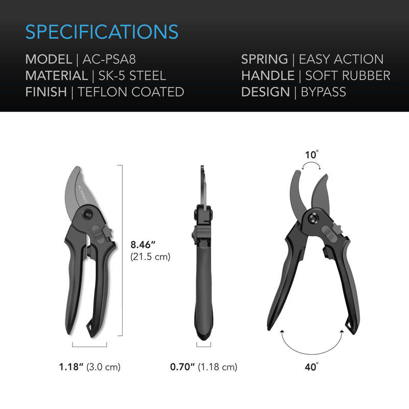 AC INFINITY STAINLESS STEEL PRUNING SHEAR, 8 BYPASS BLADES