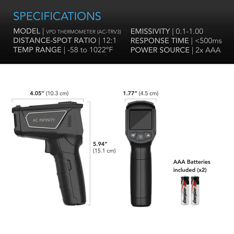 AC INFINITY VPD THERMOMETER, HANDHELD ENVIRONMENTAL MONITOR, CAPTURES LEAF VPD AND TEMPERATURE