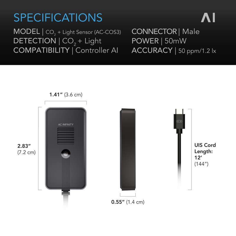 AC INFINITY CO2 + Light Sensor for Controller AI+, CO2 Data Tracking, Optimized FAE, Day & Night ...