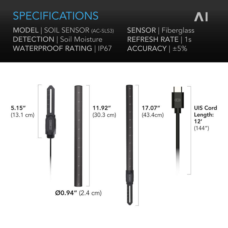 AC INFINITY Soil Sensor Probe Exclusively for Controller AI+, Monitors Moisture and Saturation Le...