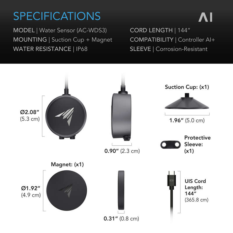 AC INFINITY Water Sensor Exclusively for Controller AI+, Liquid Presence Detection, IP68-Water Re...