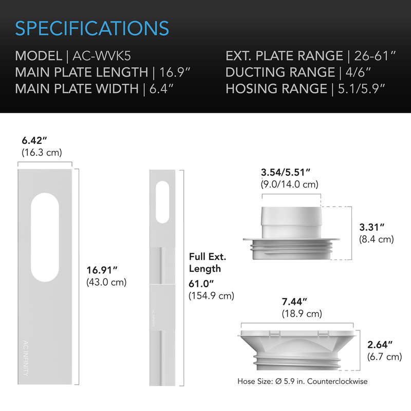 AC INFINITY Window Duct Kit, Adjustable Vent Port for Inline Fans