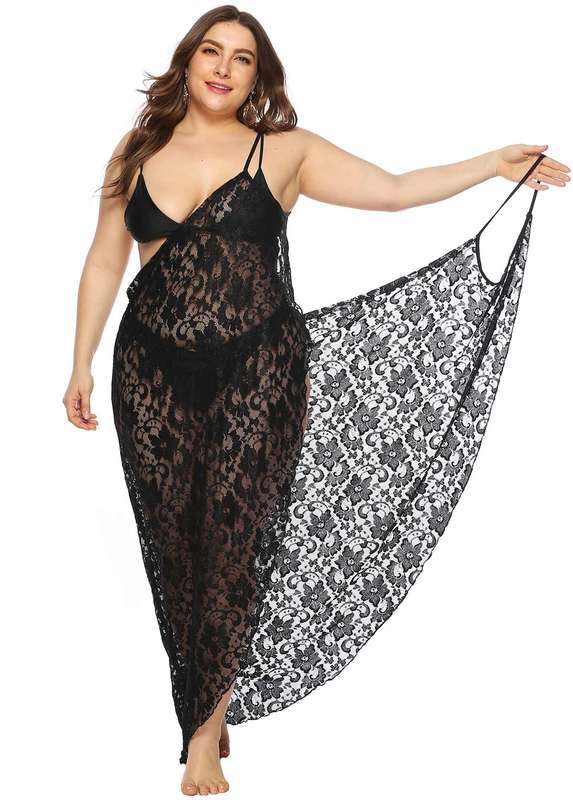 Spaghetti Strap Plus Size Lace Cover Up