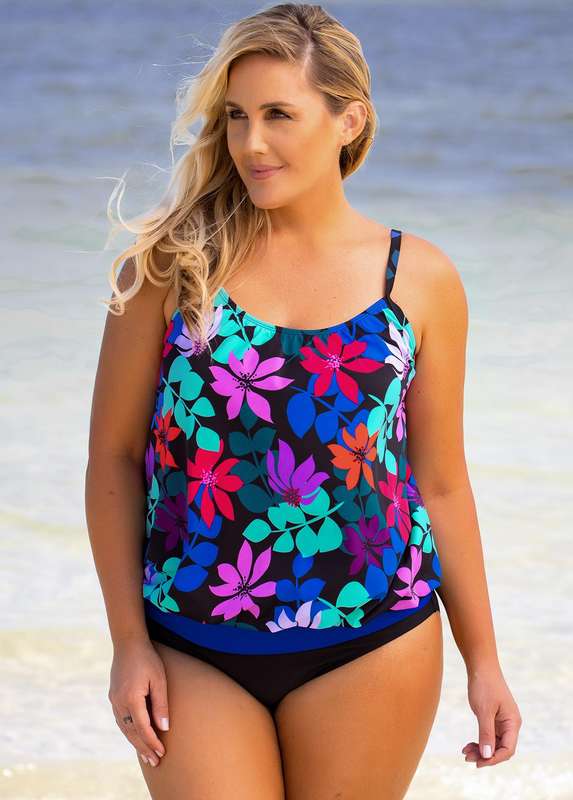 Floral Print Plus Size Spaghetti Strap Tankini Set