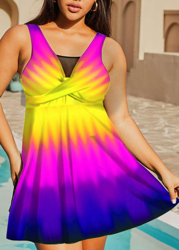 Plus Size Colorful Ombre Printed Swimdress Set