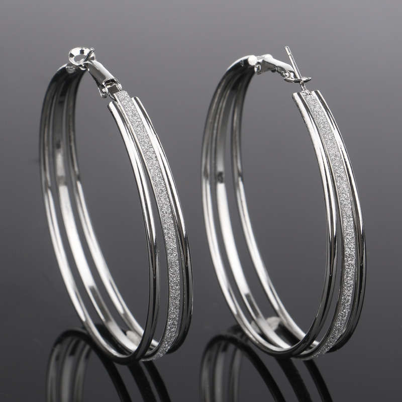 Silver Circle Shape Frosting Design Earring Set