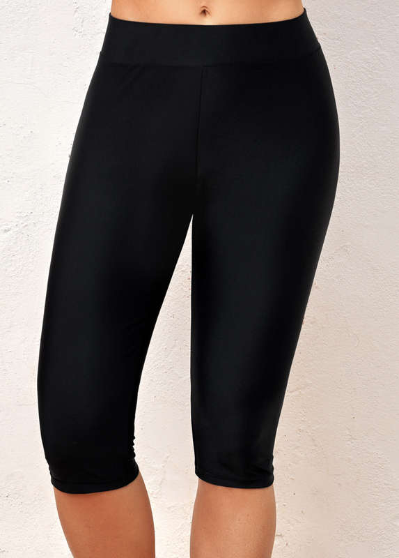 Black Skinny Mid Waisted Swim Shorts