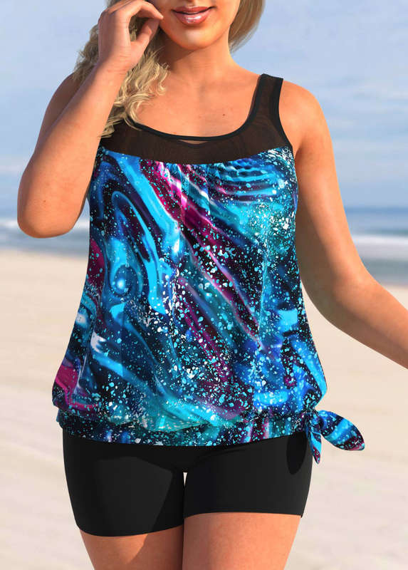 Starry Night Print Tie Side Plus Size Tankini Set