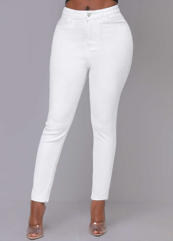 High Waisted White Skinny Zipper Fly Pants
