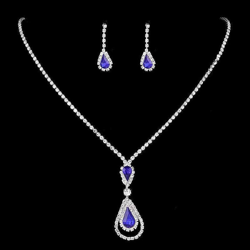 Teardrop Silver Artificial Zircon Earrings and Necklace