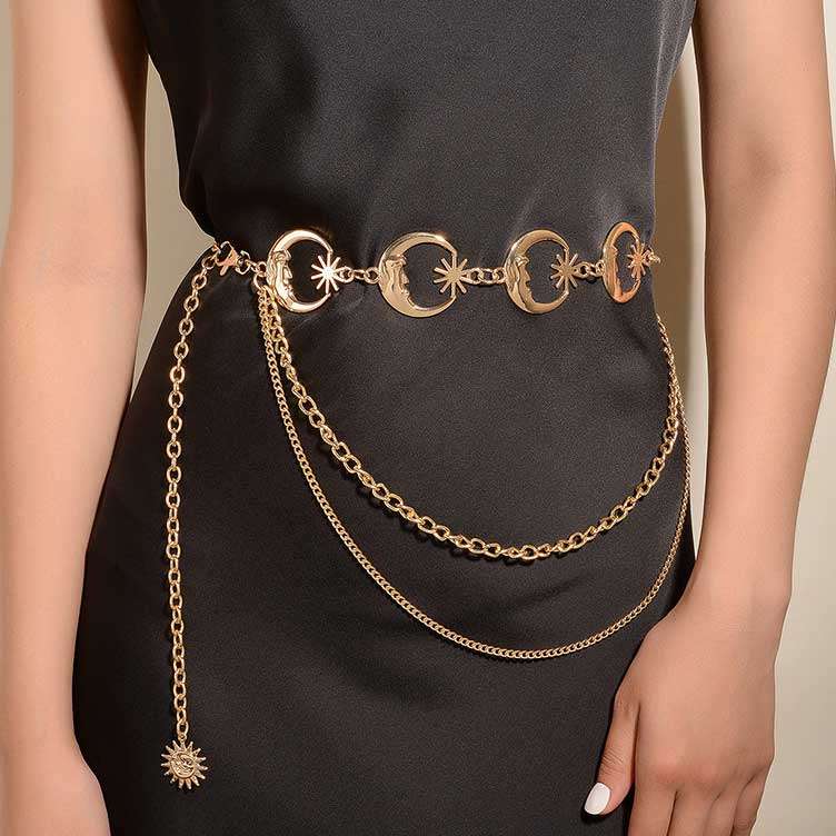 Metal Detail Gold Moon and Sun Design Belt