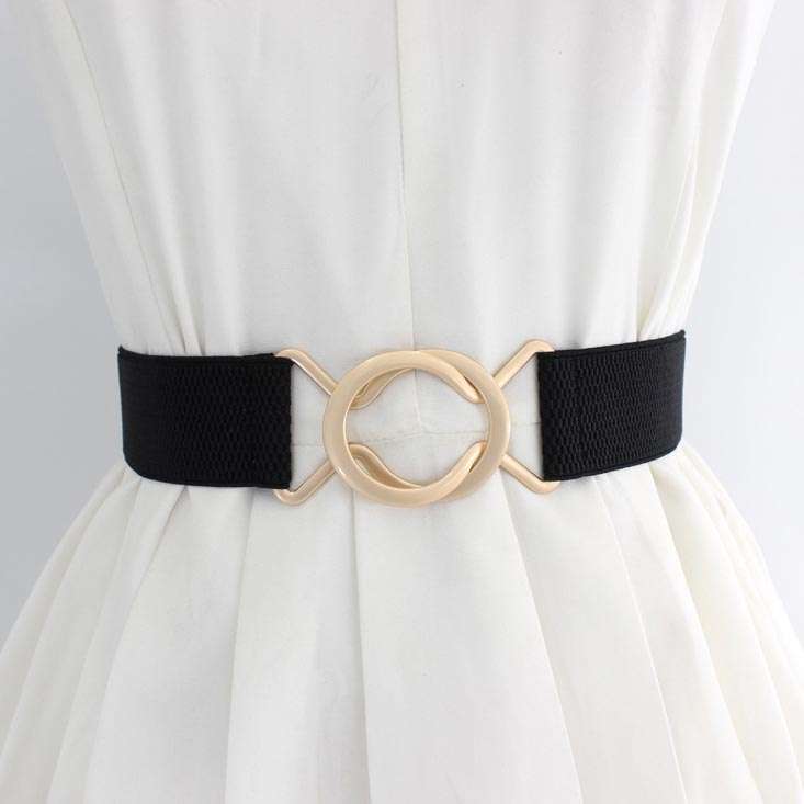Black Elastic Design Metal Detail Belt