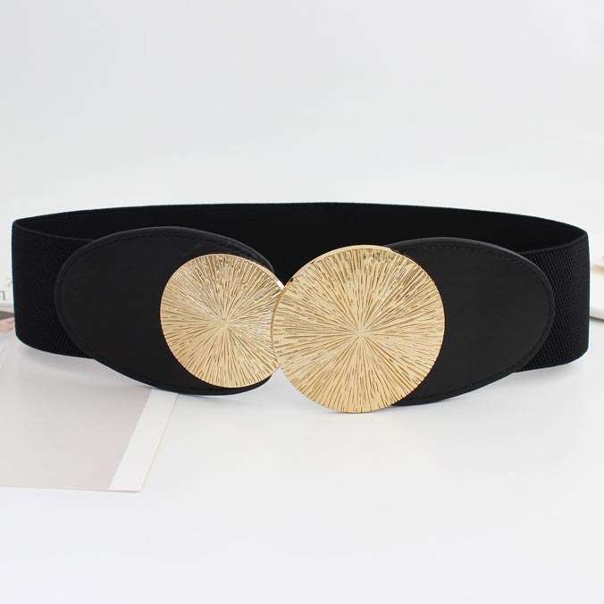 Round Detail Black Elastic Design Belt