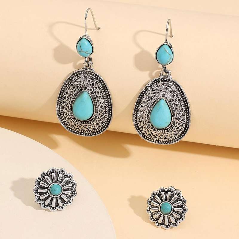Bohemian Silvery White Teardrop Earring Set