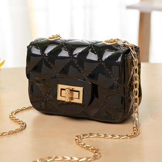 Black Chains Detail Turnlock Shoulder Bag