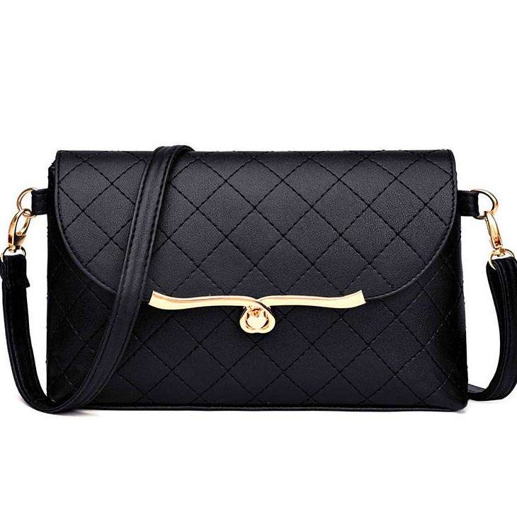 Black PU Material Turnlock Shoulder Bag