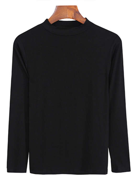 Black Stand Collar Long Sleeve T Shirt