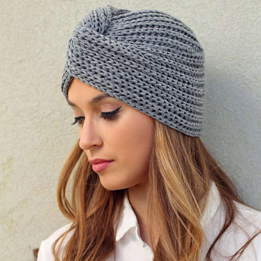 Wool Blend Grey Twist Beanie Hat