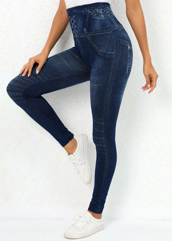 Navy High Waisted Elastic Waist Leggings