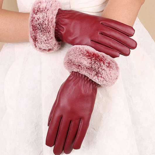 Wine Red Warming Wrist Full Finger Gloves