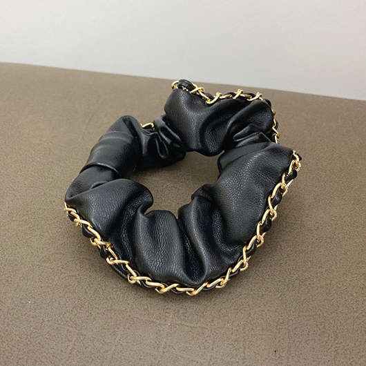 Faux Leather Black Chain Design Scrunchie