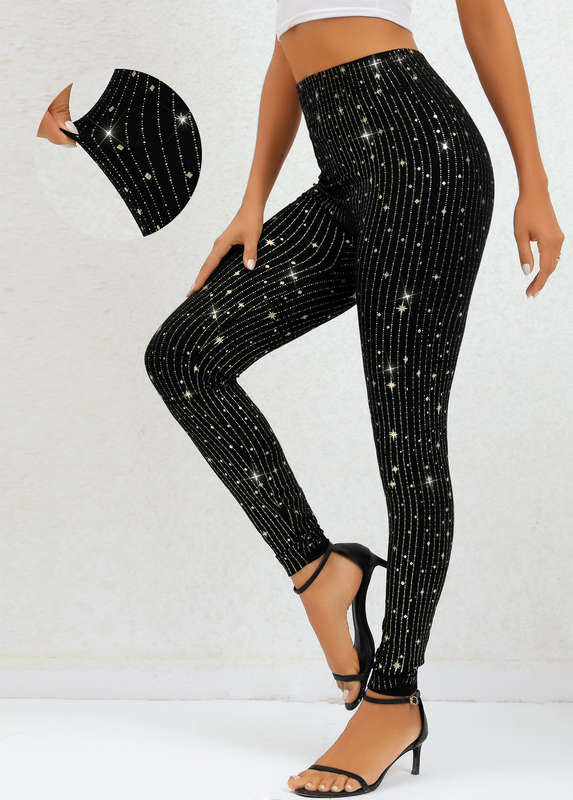 Black Galaxy Elastic Waist Ankle Length Leggings
