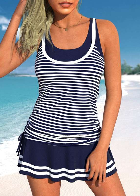Plus Size Striped Navy Tankini Set