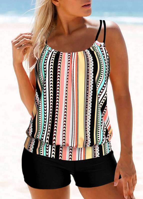 Multi Color Double Straps Tankini Set