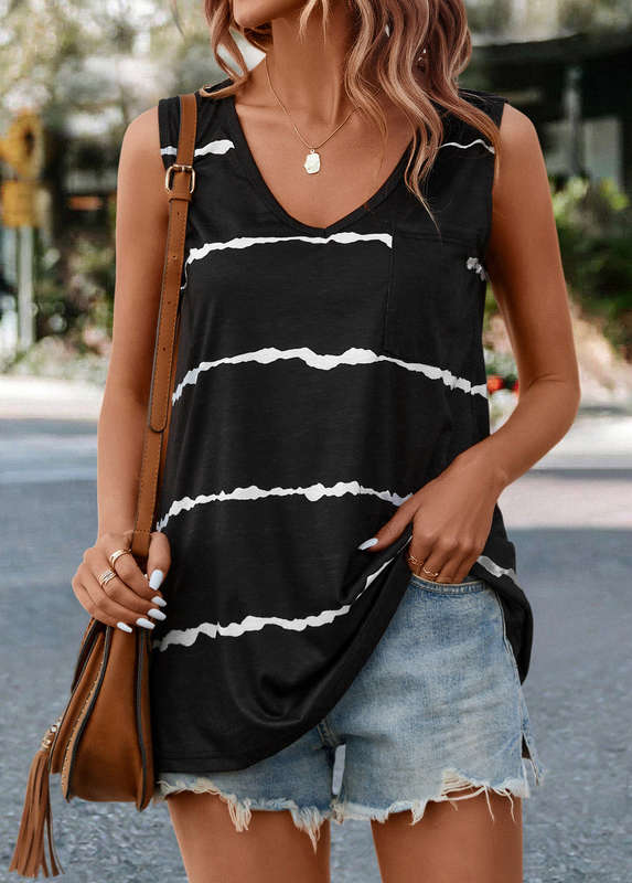 Striped Black V Neck Tank Top
