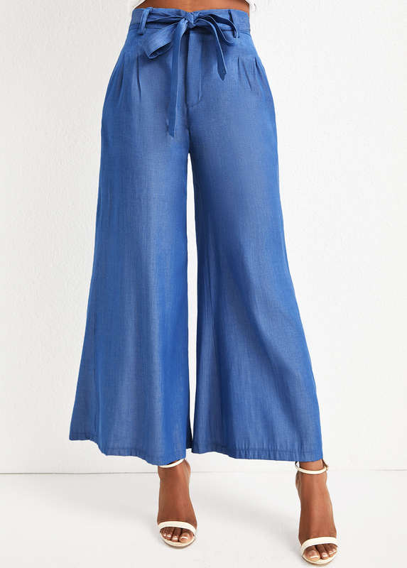 Bowknot Denim Blue Zipper Fly High Waisted Jeans